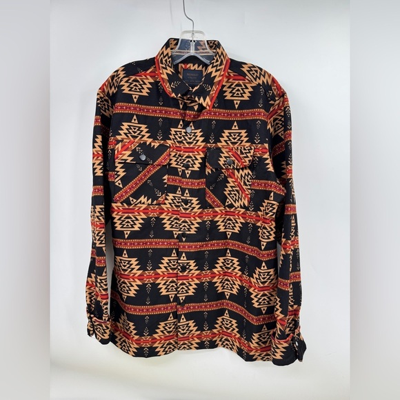 Nomad Craft Flow Tobacco Black Aztec Western Button Up Men medium Heavyweight - Picture 1 of 5